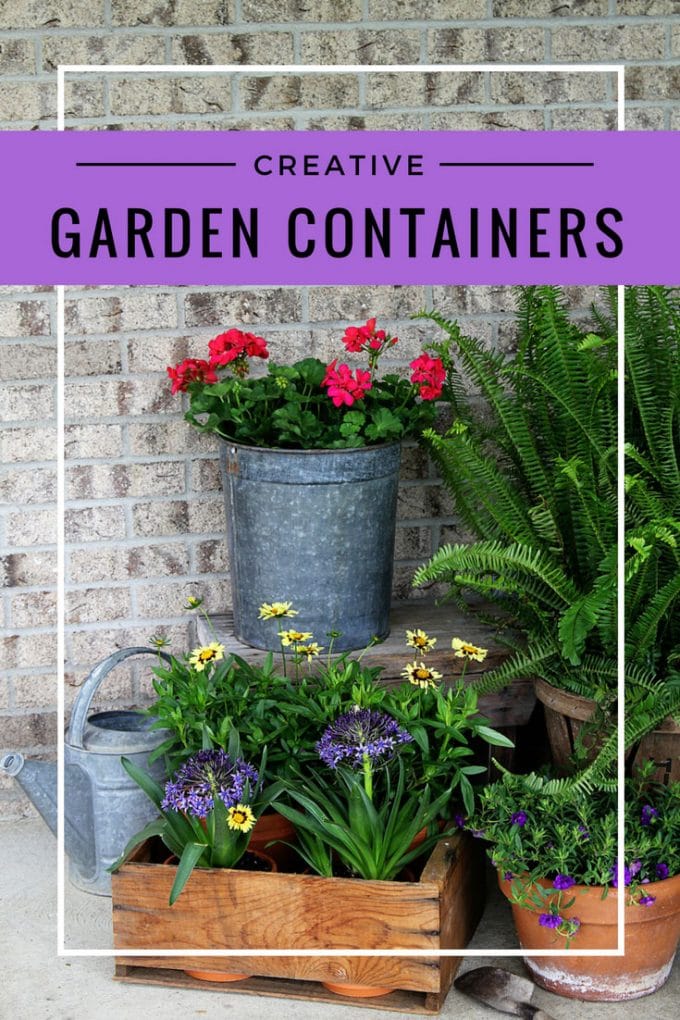 Using creative garden containers for your porch this summer is a great way to shake it up. Ditch the urns - use repurposed, rustic and thrifted planters.