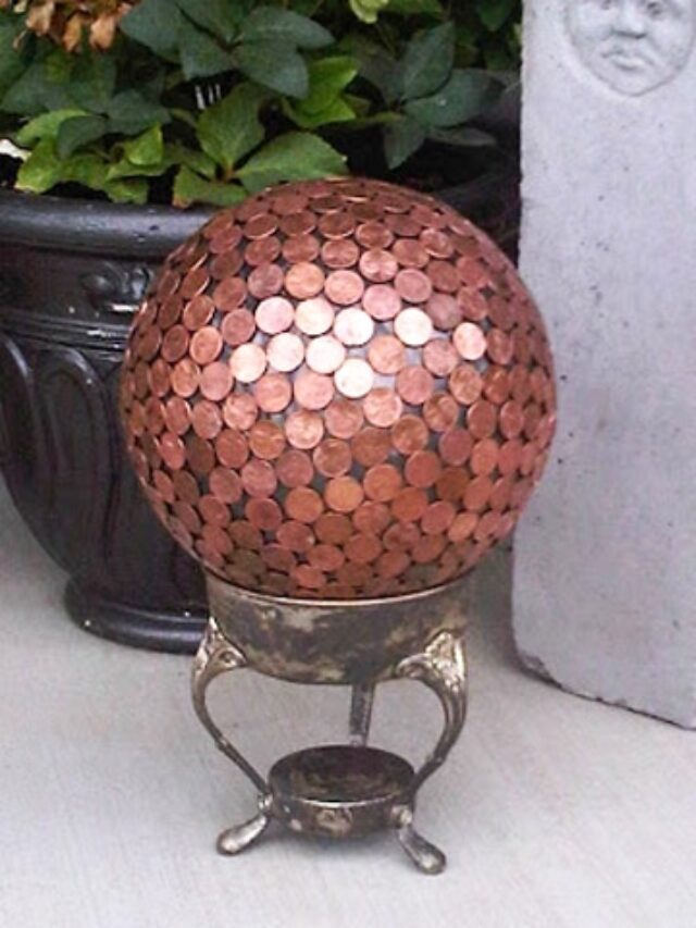 PENNY BOWLING BALL YARD ART DIY (story)