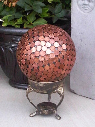 How to make a penny bowling ball yard art