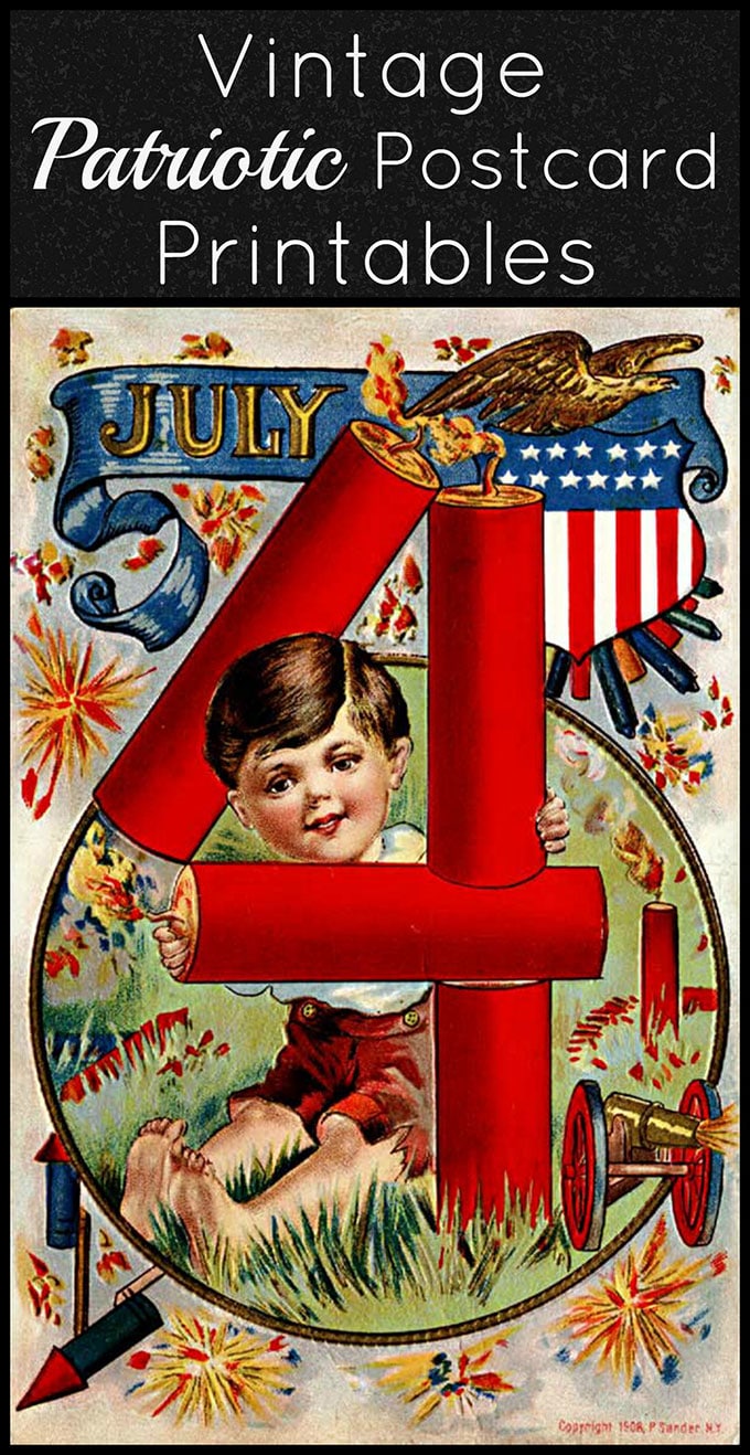 GREAT vintage patriotic 4th of July postcards you can use for crafting, print out and frame or just set around your home for patriotic home decor.