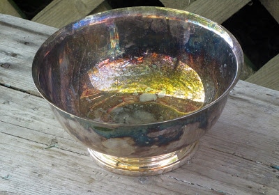 Tarnished silver serving bowl.