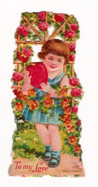 Vintage Valentine - little girl with rose arbor