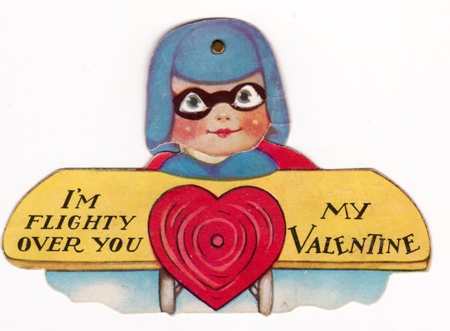 Vintage child's classroom Valentine with airplane