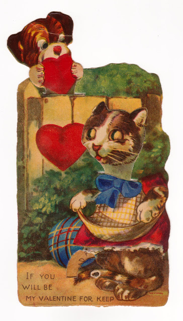 Vintage mechanical Valentine with cats or kittens