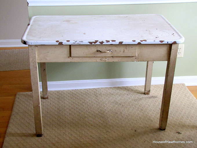 A DIY project with heart. How I rescued and updated my mom's vintage enamel topped table. It looked pretty grungy BEFORE, but the AFTER looks so much better :) 