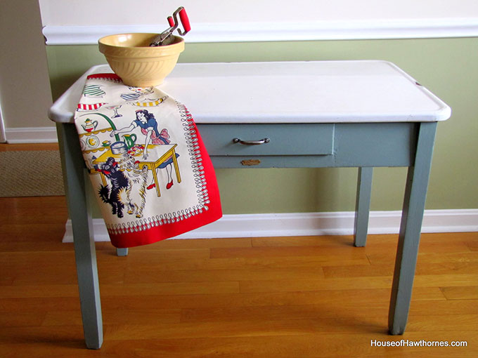 A DIY project with heart. How I rescued and updated my mom's vintage enamel topped table. It looked pretty grungy BEFORE, but the AFTER looks so much better :) 