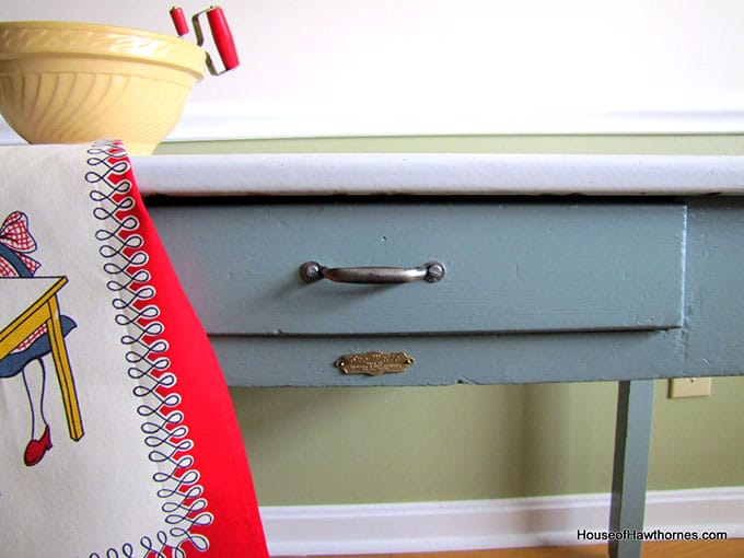 A DIY project with heart. How I rescued and updated my mom's vintage enamel topped table. It looked pretty grungy BEFORE, but the AFTER looks so much better :) 