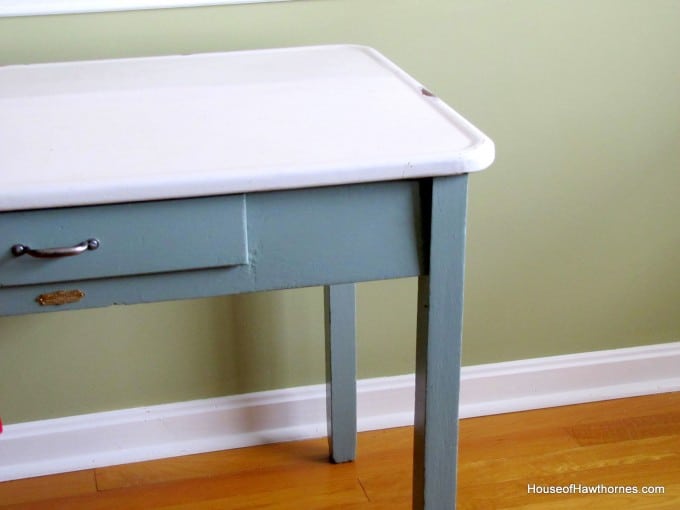 A DIY project with heart. How I rescued and updated my mom's vintage enamel topped table. It looked pretty grungy BEFORE, but the AFTER looks so much better :) 