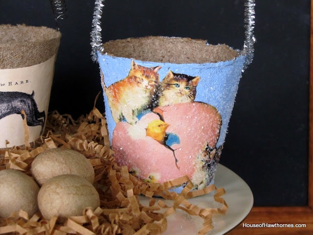 Super cute DIY decorative peat pot Easter baskets