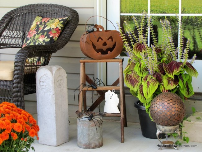 A step ladder decorated for Halloween.