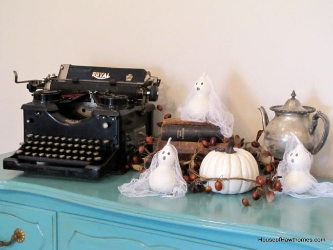 Ghosts made from gourds.