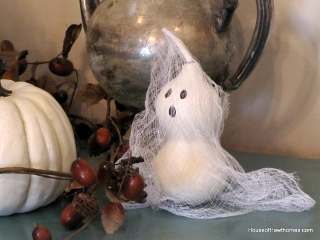 Ghosts made from gourds.