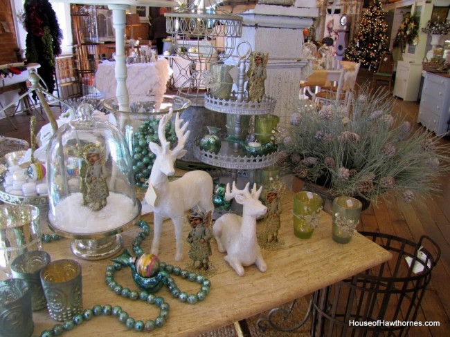 Vintage-style Christmas decor items.