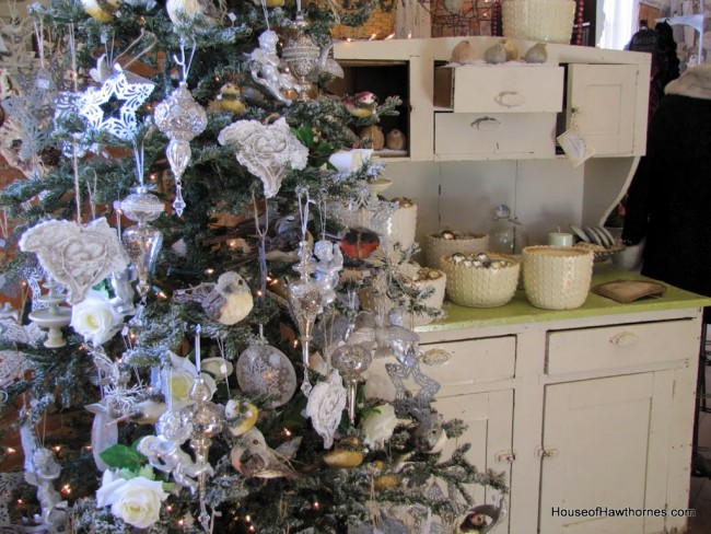 Tree decorated with silver ornaments.