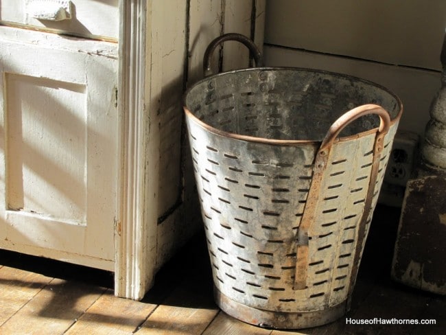 Rustic olive bucket.