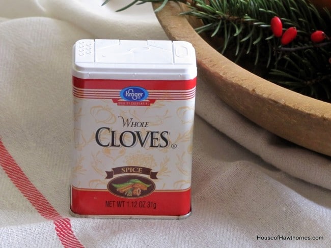 Can of whole cloves used to make orange clove pomander balls.