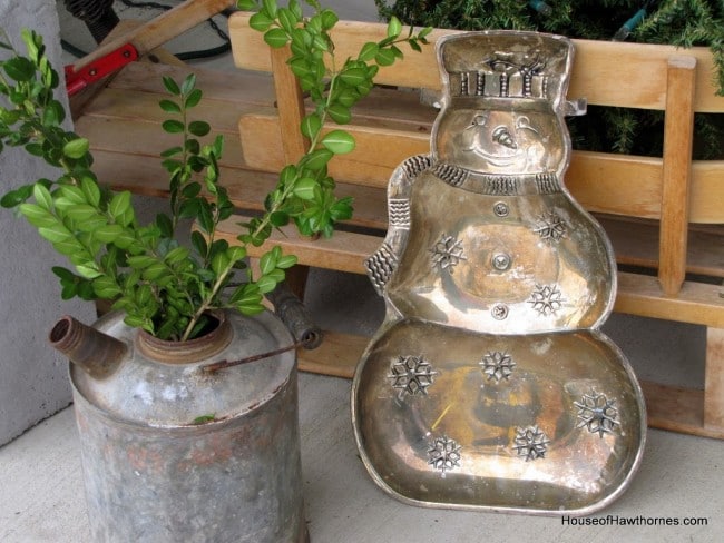 Silver snowman serving dish.