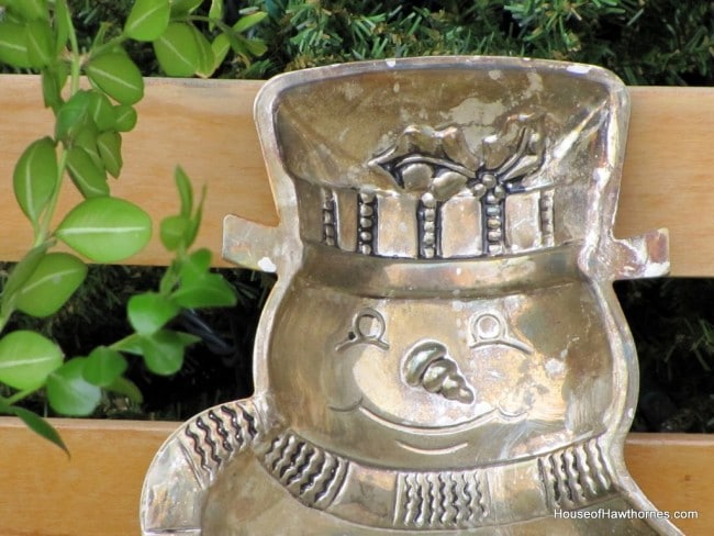 Silver snowman serving dish.