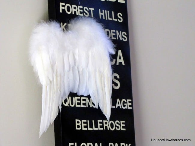 Fuzzy white angel wings made with feathers.