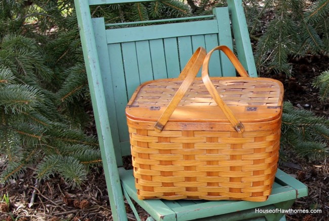 Woven wooden picnic basket.
