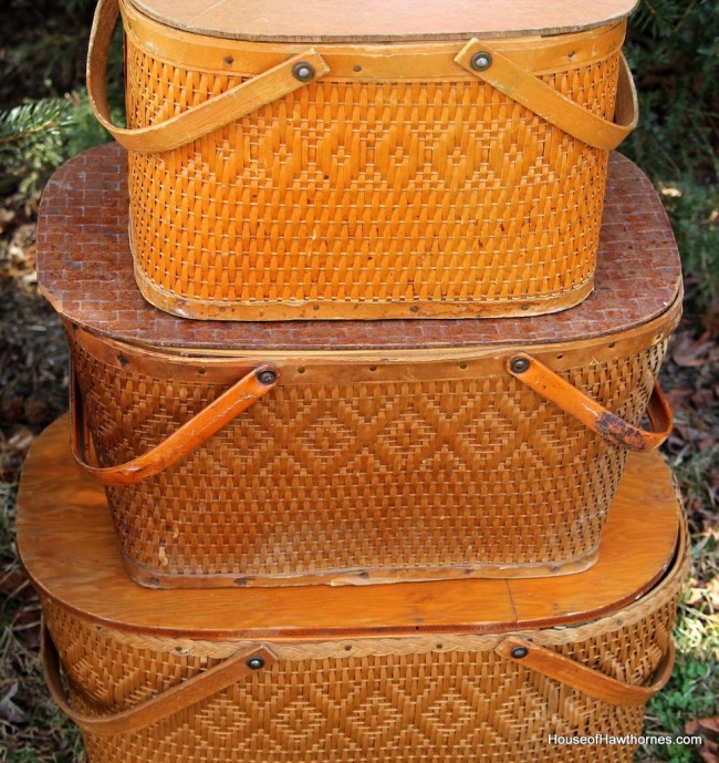 Stack of Redmon picnic baskets. 