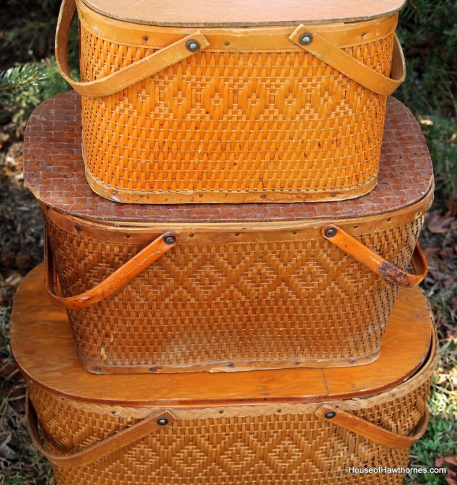 Stack of Redmon picnic baskets. 
