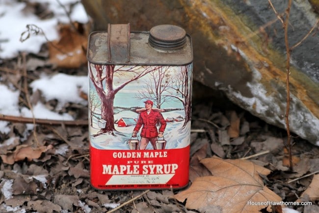 Vintage syrup tin found at a yard sale.