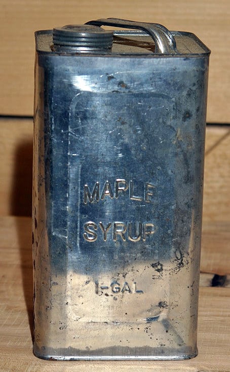 I gallon maple syrup tin.