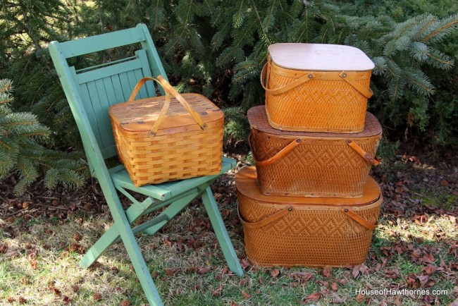Vintage woven picnic baskets.