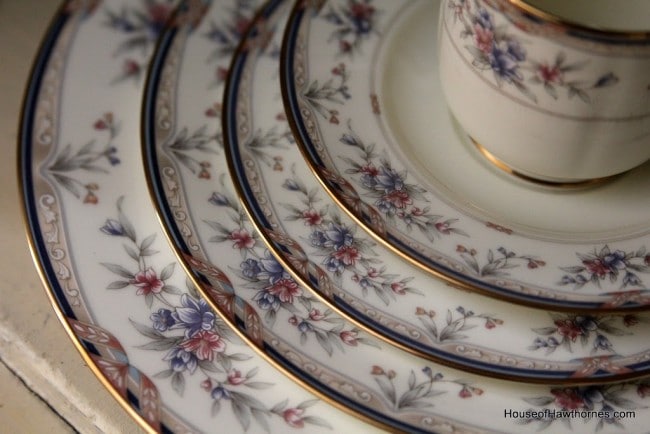 Closeup of wedding china.