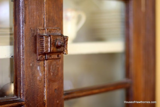 Vintage corner cabinet hardware.