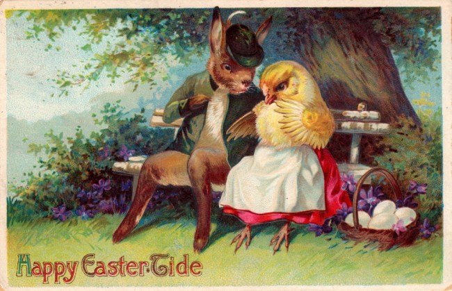 Easter bunny and chick courting - super cute vintage Easter postcards and printables for your spring DIY projects and crafts!