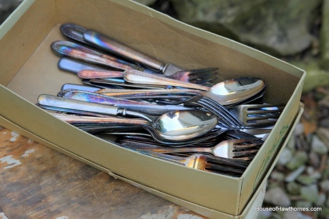 Box of old silverware.