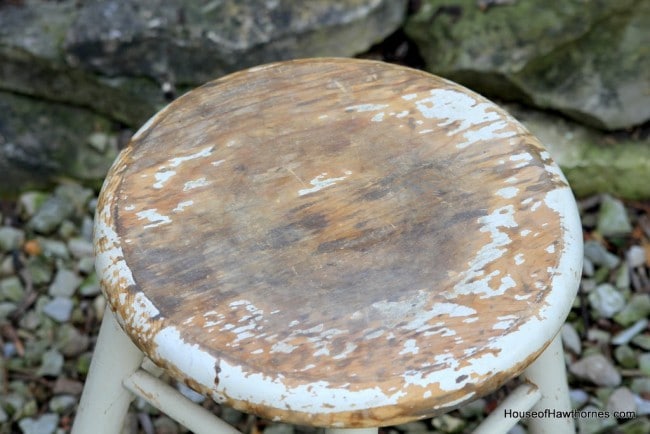 Wooden farmhouse stool.