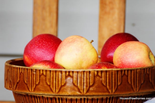 Beautiful Gala apples in a vintage mixing bowl - fall perfection in a bowl  via houseofhawthornes.com