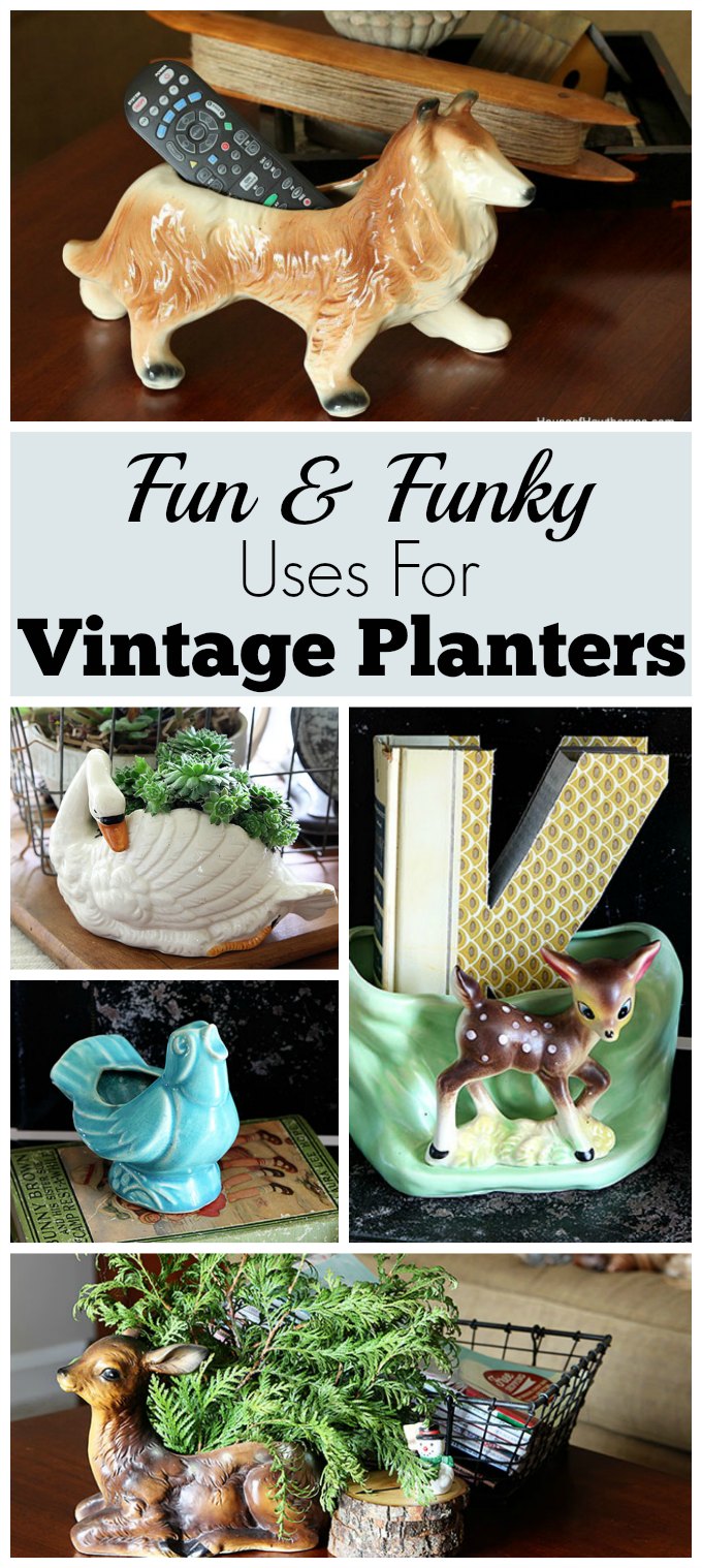 Vintage planters are a dime a dozen at thrift stores. Using them for storage is a great way to repurpose them and add some whimsy to your home decor.