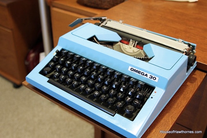 Vintage blue Omega 30 typewriter.