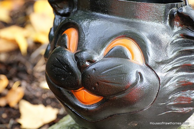 Vintage Halloween blow mold cat candy bucket.