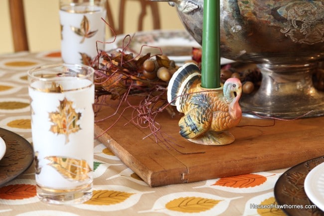 A vintage inspired Thanksgiving table set with items commonly found at thrift stores and estate sales  via houseofhawthornes.com