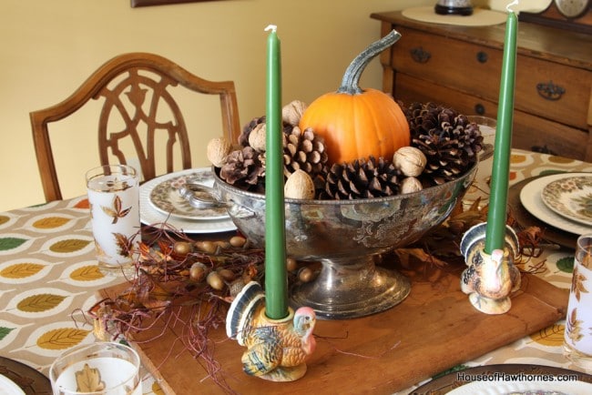 A vintage inspired Thanksgiving table set with items commonly found at thrift stores and estate sales  via houseofhawthornes.com