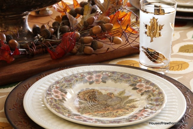 A vintage inspired Thanksgiving table set with items commonly found at thrift stores and estate sales  via houseofhawthornes.com