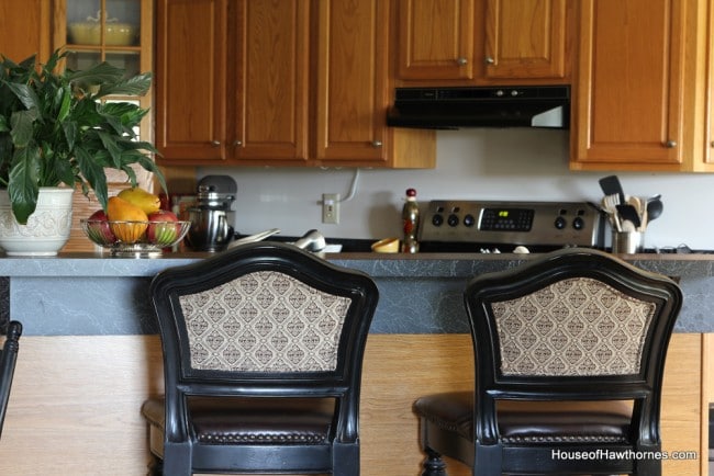 Bar stools at a breakfast bar.