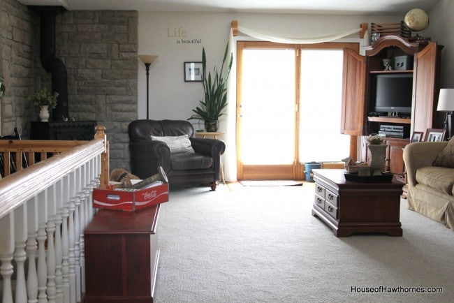 Living room decorated with thrift store finds.