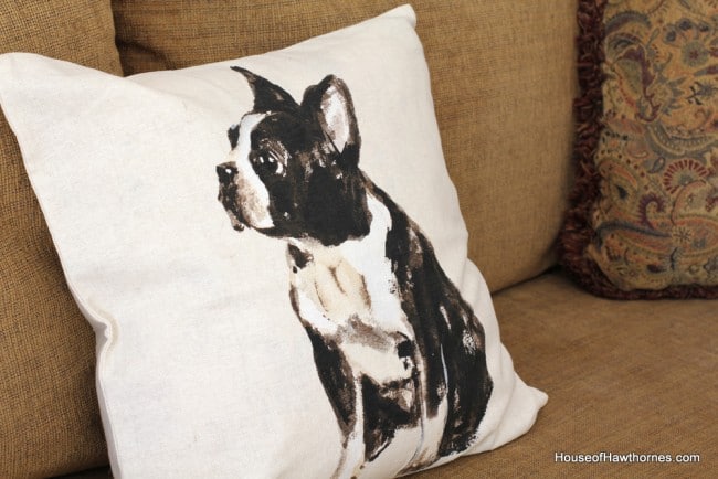 Pottery Barn Boston Terrier pillow.