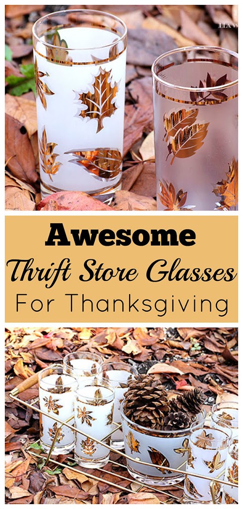 Vintage Libby Golden Foliage glassware make the perfect addition to your Thanksgiving table decor. I see this in thrift stores ALL THE TIME!  