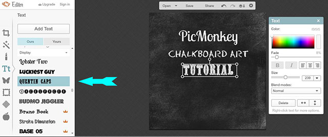 Easy to follow tutorial on how to use PicMonkey to create chalkboard printables on your computer! Also includes 10 FREE fonts that look great on a chalkboard! 