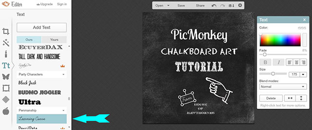 Easy to follow tutorial on how to use PicMonkey to create chalkboard printables on your computer! Also includes 10 FREE fonts that look great on a chalkboard! 