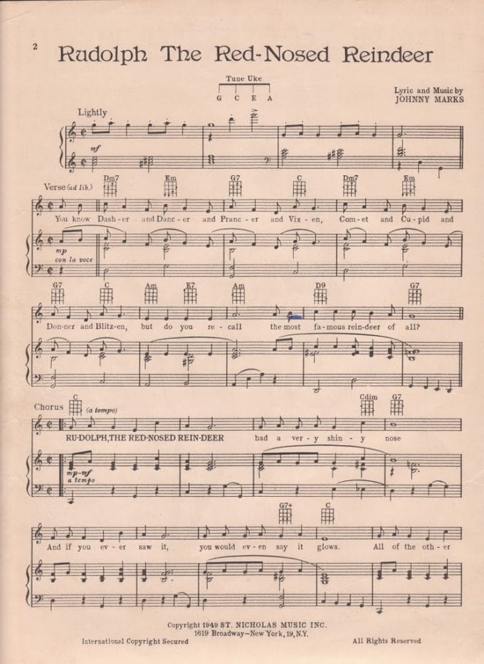 Printable Rudolph Christmas Sheet Music - House of Hawthornes