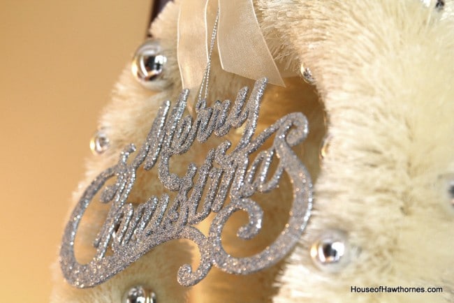 Bottle brush Christmas wreath used in a vintage Christmas display