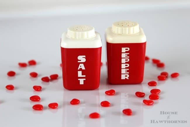 Vintage red plastic salt and pepper shakers.